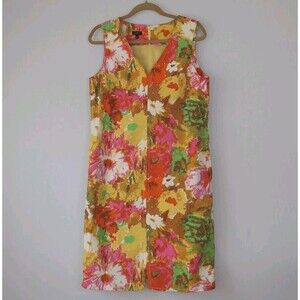 Talbots Women's Sheath Dress 12 Abstract Floral Sleeveless Lined Side Zipper EUC